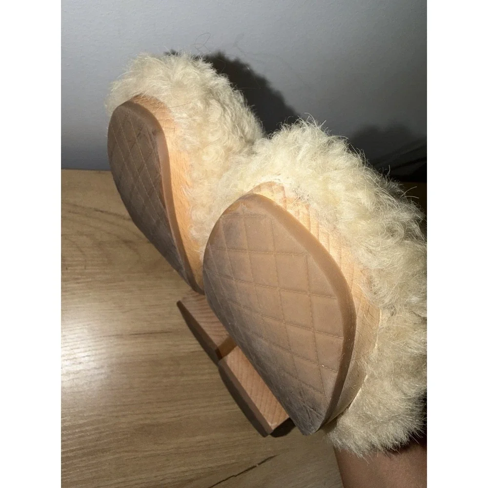 Auth. Chanel Black Beige Lamb Shearling Clogs Mules Shoes 41